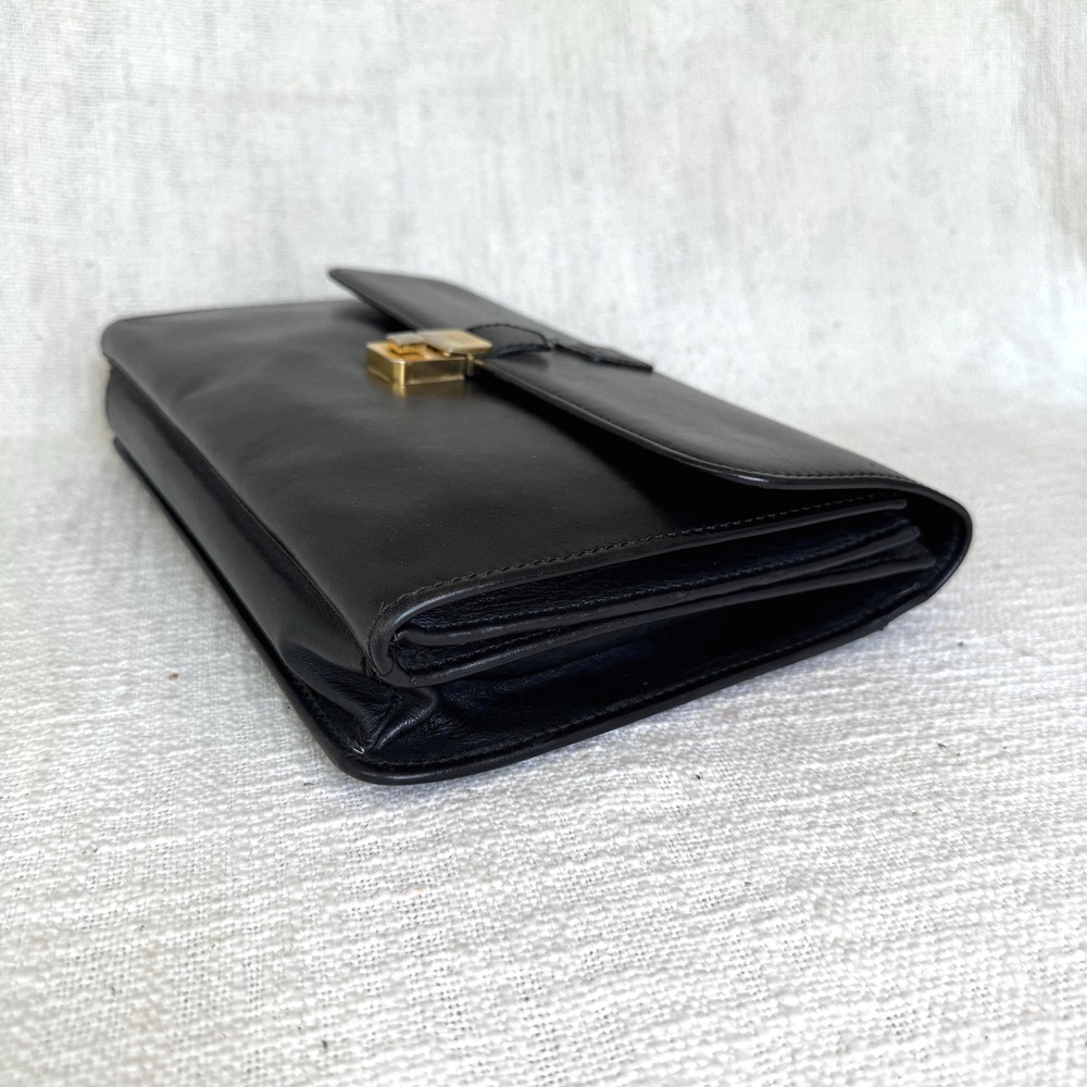 Vintage Celine Black Leather‎ Clutch Document/Travel Organizer Gold Push-Lock - Picture 6 of 6